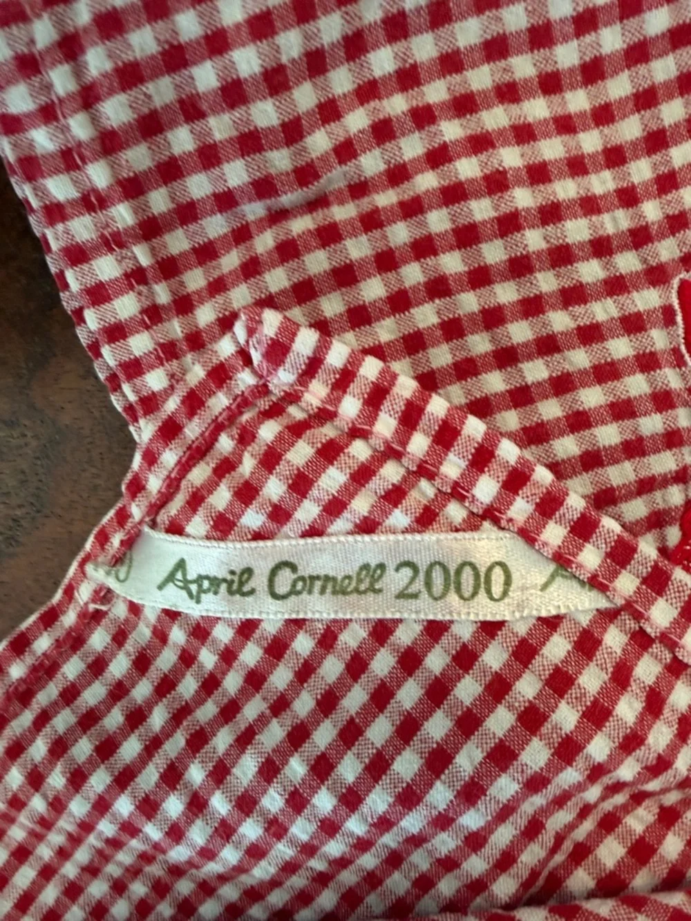 Vintage April Cornell Red Gingham Dragonfly Tablecloth Floral Hem & Four Napkins